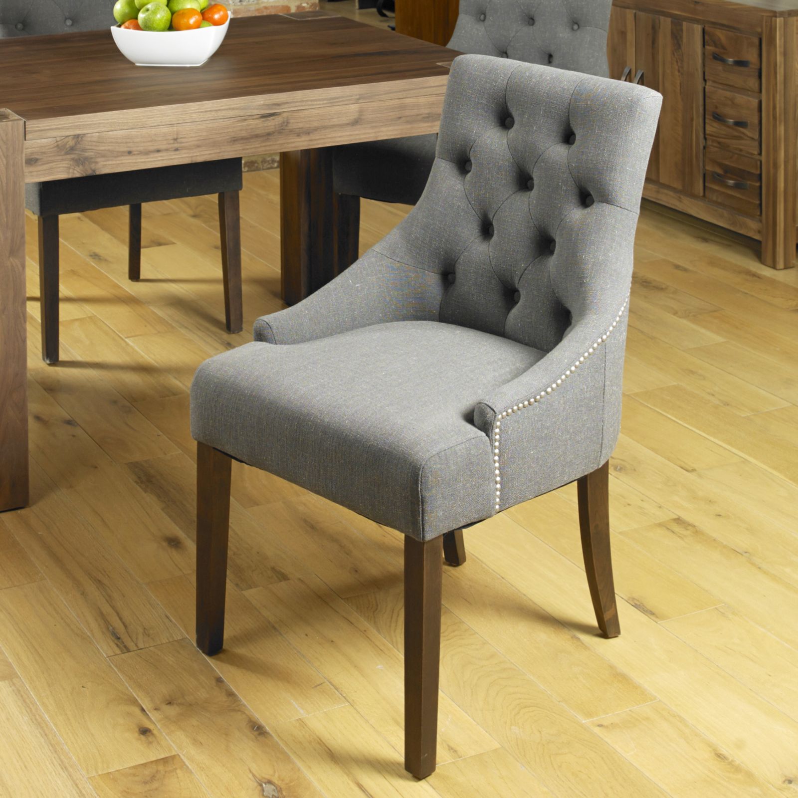 Sierra solid dark wood furniture set of four upholstered stone dining
