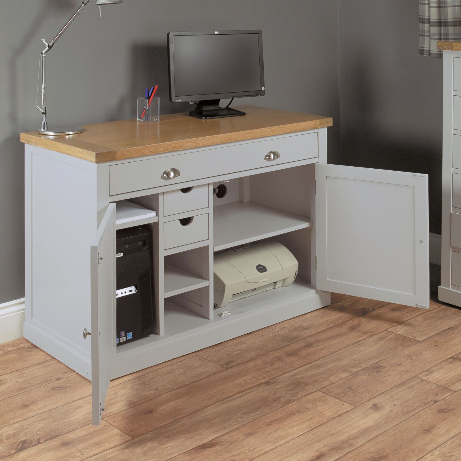 Nara grey painted oak furniture hideaway office PC computer desk