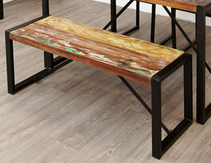 Agra reclaimed wood furniture dining table, two chairs and bench set eBay